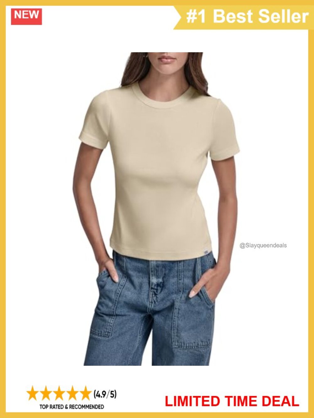 Ribbed Crew Neck Short Sleeve Tee Fitted Work T-Shirt